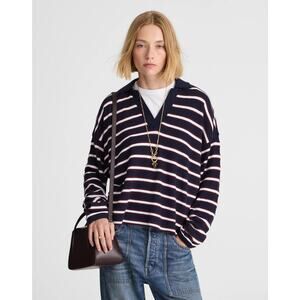 NWT Madewell Women's Relaxed Polo Shirt in Stripe Mau Mau Midnight Darkpom sz XS